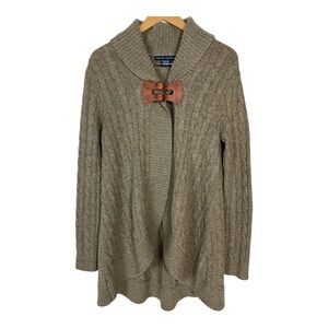 Ralph Lauren  Blue Label Sz M Wool/Cashmere Shawl Neck Cardigan Taupe Buckle